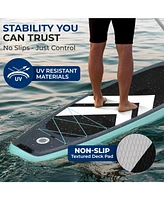 Inflatable Stand-Up Paddle-Board with Double-Action Hand Pump, 3-Piece Aluminum Sup Paddle, Leash, Repair Kit and Backpack, Black