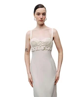 Nocturne Women's Linen Brode Detailed Sweetheart Maxi Dress