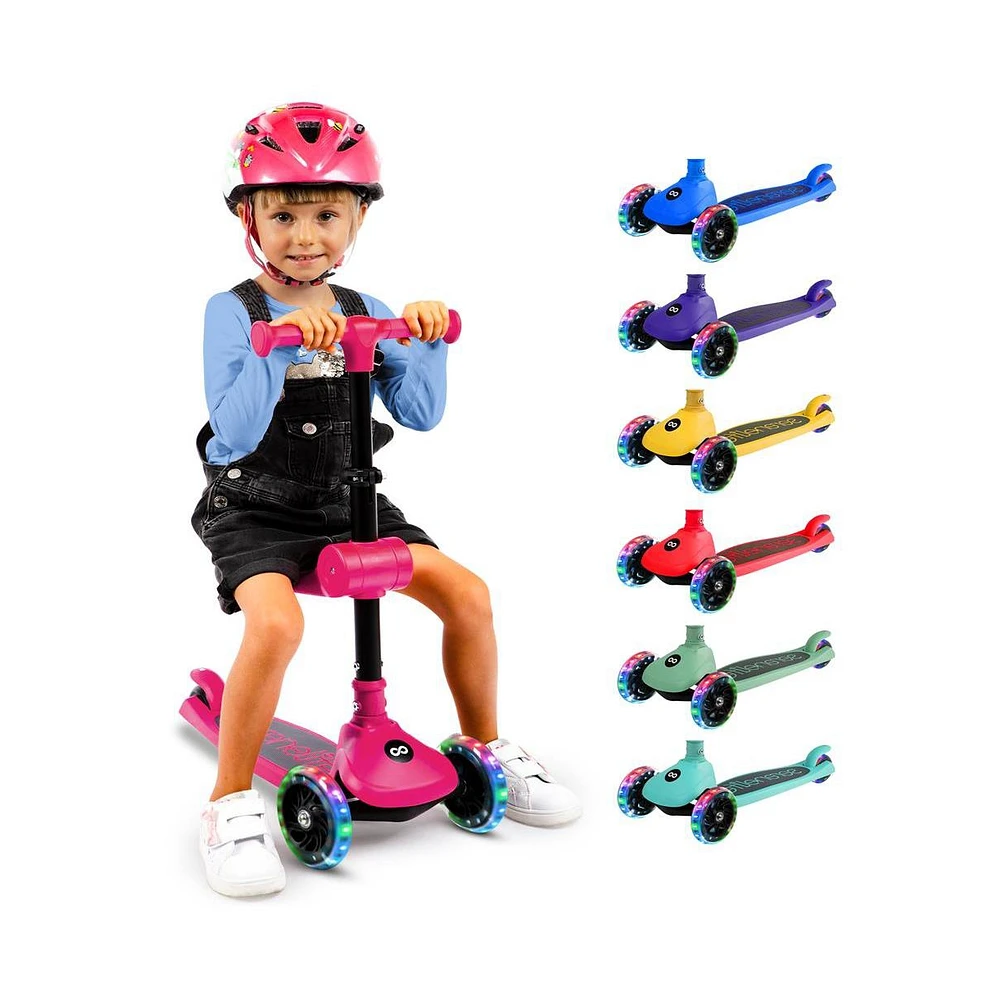 3-Wheel Foldable Kids Scooter - Child Toy Scooter with Built-in Led Wheel Lights, Foldable Seat (Pink)
