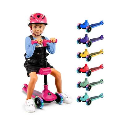3-Wheel Foldable Kids Scooter - Child Toy Scooter with Built-in Led Wheel Lights, Foldable Seat (Pink)