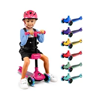 3-Wheel Foldable Kids Scooter - Child Toy Scooter with Built-in Led Wheel Lights, Foldable Seat (Pink)