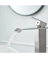 Greenspring Waterfall Single Hole Handle Bathroom Vessel Sink Faucet With Pop-up Drain Assembly Matte Black & Gold