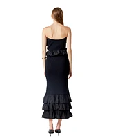 endless rose Women's Mixed Media Strapless Fitted Maxi Dress