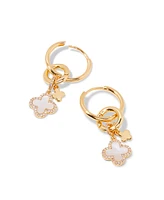 brook & york Chatham Gold Plated Clover Cultivated Pearl Charm Hoop Earrings