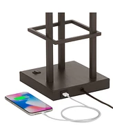 Modern Console Table Lamp 29 1/2" Tall with Usb Charging Port Bronze Metal White Glass Square Shade for Bedroom Living Room House Bedside Nightst