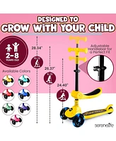 3-Wheel Foldable Kids Scooter - Child Toy Scooter with Built-in Led Wheel Lights, and Easy Maneuvering Lean-to-Steer Technology (Yellow