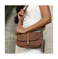 Women's The Ribbed-Structured Sling Bag With Pouch - Peanut Brown