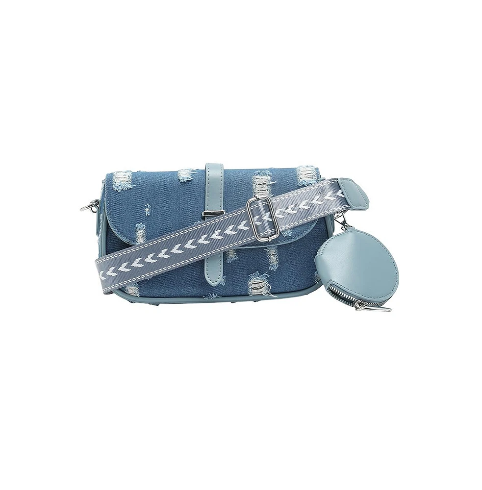 Women's The Denim-Structured Sling Bag With Pouch - Indigo Blue