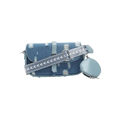 Women's The Denim-Structured Sling Bag With Pouch - Indigo Blue