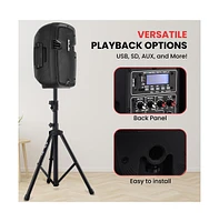 Pyle 350W Powered Bluetooth Pa Speaker Kit – Active & Passive Speakers, Mic, Stands, Remote, MP3/Usb/Sd/Aux Inputs – Plug & Play (PPHP84