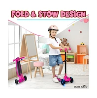 3-Wheel Foldable Kids Scooter - Child Toy Scooter with Built-in Led Wheel Lights, and Easy Maneuvering Lean-to-Steer Technology (Pink)