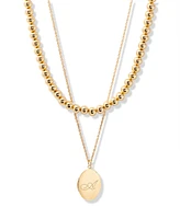 brook & york Gold Plated Isla Initial Oval Locket Layering Necklace Set
