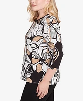 Alfred Dunner Women's Floral Leaf Embellished Top