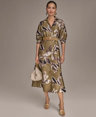 Donna Karan New York Women's Floral-Print A-Line Shirtdress