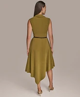 Donna Karan New York Women's Surplice Belted High-Low A-Line Dress
