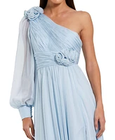 Mac Duggal Women's One Sleeve Chiffon Gown With 3D Flowers