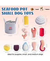 Nocciola 10 Pcs Seafood Boil Dog Toy Set with a Pot,Christmas gift,Squeaky Crinkle Plush Puppy Toy,Interactive Toys,Hide Toys for Small to Medium Dogs