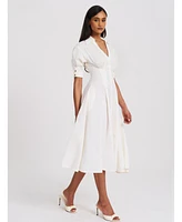 Miss Circle Women's Palina Lyocell Pleated Midi Preppy Shirt Dress