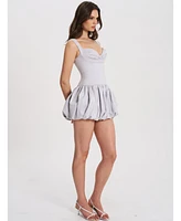 Miss Circle Women Zada Grey Pleated Breast Bubble Hem Mini Dress