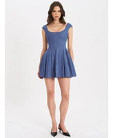 Miss Circle Women's Sada Pleated Denim Mini Dress