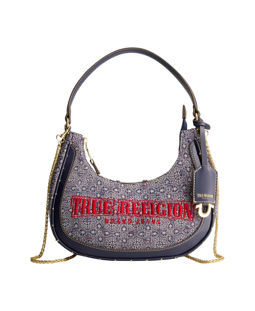 True Religion Striped Denim Small Hobo