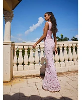 Miss Circle Women's Dahlia Pink Floral Lace Mermaid Gown