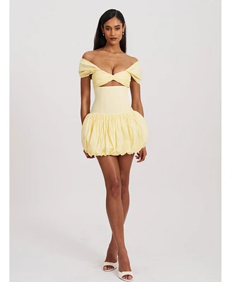 Miss Circle Women's Umika Butter Yellow Bubble Hem Mini Dress