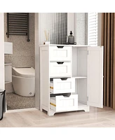 Casainc White Floor Storage Cabinet with Adjustable Shelves, 4 Drawers & Door for Bathroom and Living Room Use