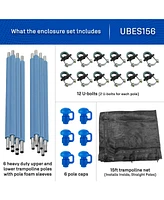 Plexalife 15 Ft Trampoline Safety Enclosure Set including Net, 6 Poles (with 6 pole caps) Trampoline Pole Foam Sleeves, Installs Inside the Frame