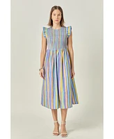 English Factory Women's Stripe smocking Midi dress
