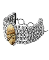 American West Jewelry Sterling Silver Oval Picture Jasper Oval Cut Beaded Toggle Bracelet, Size
