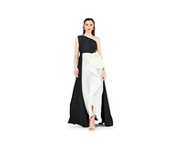 Amri Women's One Shoulder Dress With Cascading Ruffle Flower Detail