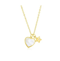 Sterling Silver Mop Heart & Star Cz Necklace