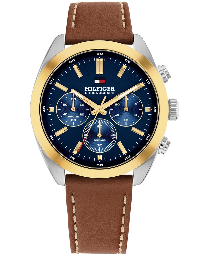 Tommy Hilfiger Men's Chronograph Brown Leather Strap Watch, 40mm