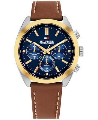 Tommy Hilfiger Men's Chronograph Brown Leather Strap Watch, 40mm