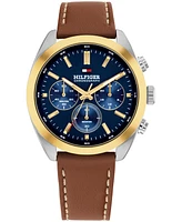 Tommy Hilfiger Men's Chronograph Brown Leather Strap Watch, 40mm