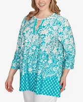 Ruby Rd. Plus Ibiza Ombre Floral Puff Print Top