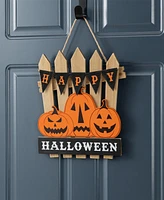Glitzhome 14" Halloween Wood Jack-o'-Lantern Door Hanger