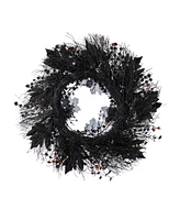 Glitzhome 7" Halloween Black Rose, Skeleton and Berry Wreath Hanger