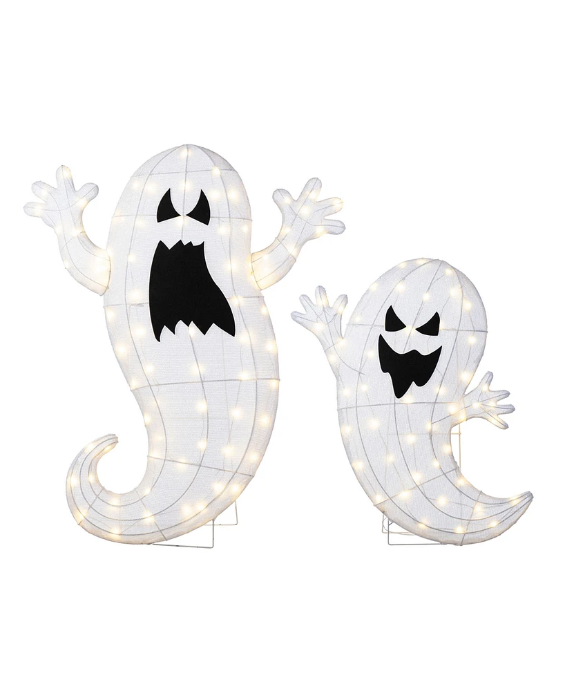 Glitzhome Lighted Halloween Ghosts Family Outdoor Decor with Warm White Led Lights, Set of 2