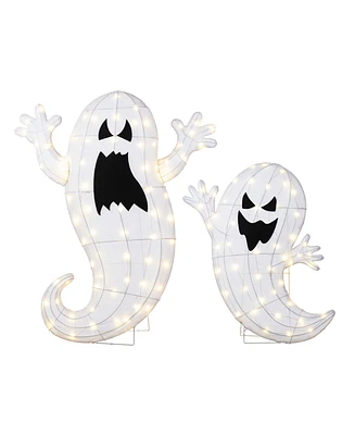 Glitzhome Lighted Halloween Ghosts Family Outdoor Decor with Warm White Led Lights, Set of 2