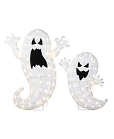 Glitzhome Lighted Halloween Ghosts Family Outdoor Decor with Warm White Led Lights, Set of 2