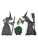 Glitzhome Lighted Halloween Witches with Cauldron Outdoor Decor with Warm White Led Lights, Set of 3