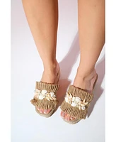 Prologue Shoes Dion Raffia Seashell Wedge Mules (Women)
