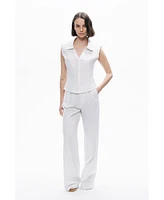 Nocturne Women's Sleeveless Linen Blend Shirt with Shoulder Pads