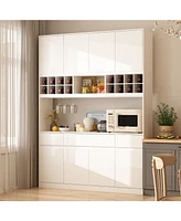 White 8-door 3-drawer environmentally friendly particleboard kitchen cabinet, pantry, Storage cabinet (classic white/wine rack)