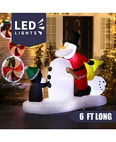 LuxenHome 5.9 Ft Long Santa Snowman and Penguin Inflatable with Lights