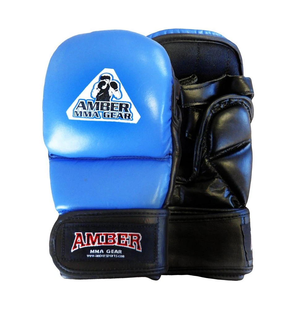 Amber Sports Mma Safety Training Gloves,Premium Leather,Adjustable Velcro Closure,Durable &Comfortable for Sparring,Bag Work & Workouts,Blue,Small