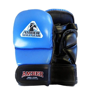 Amber Sports Mma Safety Training Gloves,Premium Leather,Adjustable Velcro Closure,Durable &Comfortable for Sparring,Bag Work & Workouts,Blue,Small