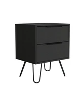 Slickblue Two Drawer Nightstand Faux Wood Finish for Bedside or Living Room